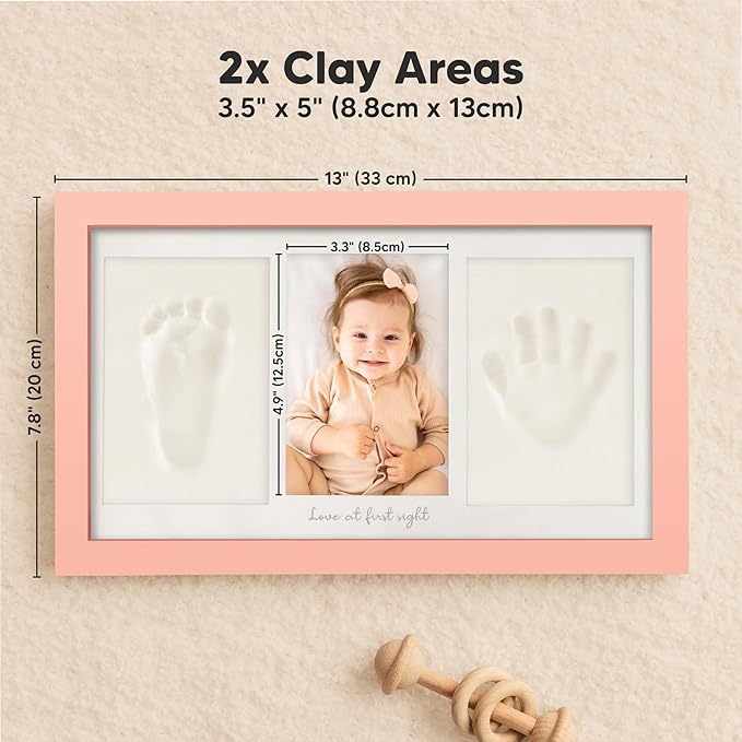 Baby Hand and Footprint Kit - Clay Handprint Keepsake Frame, Newborn Nursery Picture Frame, Personalized New Mom Gifts for Baby Shower & Registry (Sweet Pink)-CubbioJoy