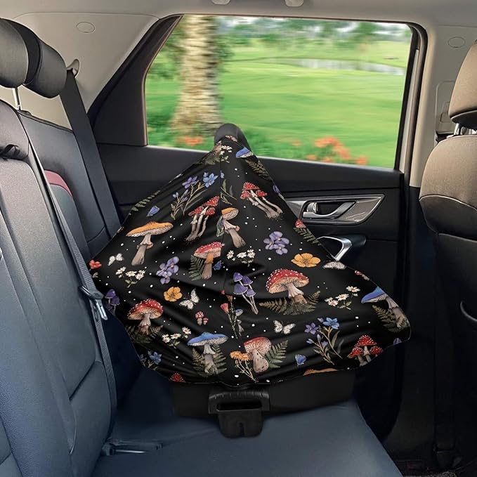 Binienty Mushrooms Car Seat Cover Canopies,Cottagecore Mushroom Nursing Cover for Mom Stretchy Infants Stroller Cover/High Chair/Breastfeeding Cover-CubbioJoy