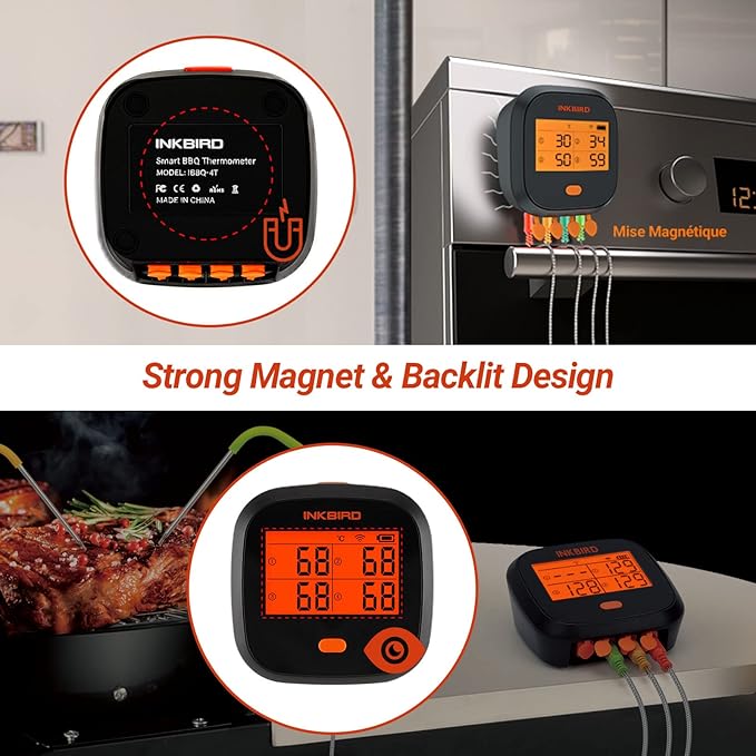 Inkbird WiFi Meat Thermometer for Grilling, Unlimited Rang Rechargeable BBQ Thermometer APP Calibration, Temp Graph Mobile Notification, 4 Colorful Probes Food Thermometer for Pellet Smoker Oven-CubbioJoy