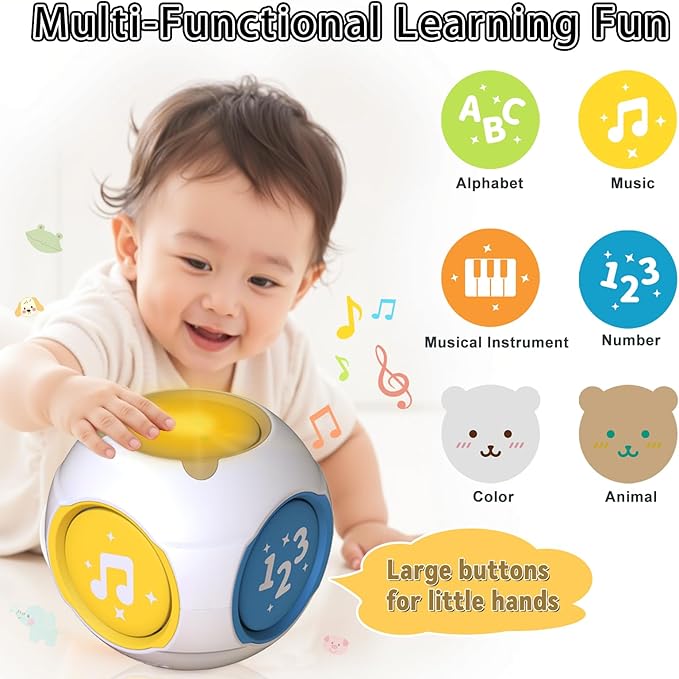 Bilingual Educational Baby Toy - Musical Learning Cube Baby Sensory Cube 6-in-1 with Lights Music for 6-18 Months, Toddler Activity Toy for Home Travel First Birthday Gift for 1 Year Old Boys Girls-CubbioJoy