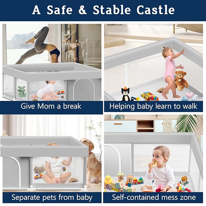 Baby Playpen 50x50 Inch, Playpen for Babies and Toddlers Baby Playpen Fence Playard Activity Center, Without MAT Included-CubbioJoy