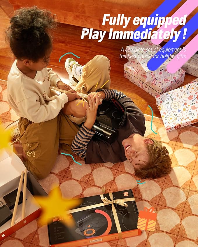 Donner Electronic Drum Set, 7 Pads Electric Drum Pad Roll Up Quiet Drum Pad Built-in Speaker, 40 Drum Lessons Included, Kids Holiday Christmas & Birthday Gift Instrument Toys(DED-20)-CubbioJoy