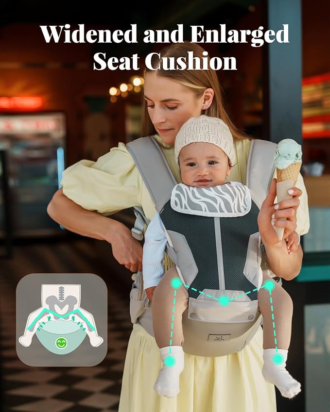 Baby Carrier, MOMTORY Safety-Certified 6-in-1 Baby Carrier with Hip Seat, Detachable Baby Holder Carrier Newborn to Toddler, Soft Ergonomic Toddler Support Carrier for 7-50lbs- Grey-CubbioJoy