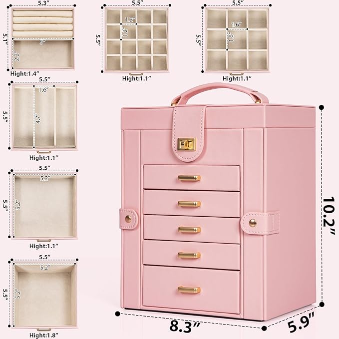 AKOZLIN Large Jewelry Box Organizer Functional with Big Mirror, Leather Jewelry Storage Case for Women Girls Ring Necklace Earring Bracelet Holder Organizer-CubbioJoy