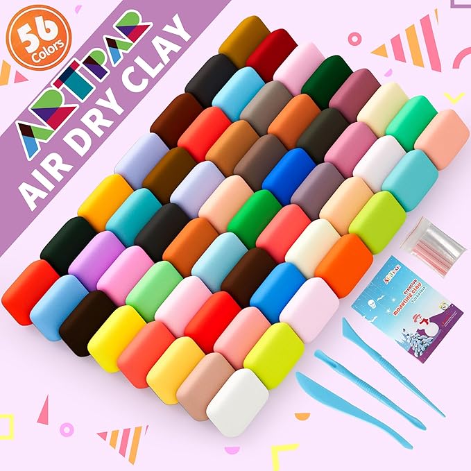 Air Dry Clay Kit,56 Colors Modeling Magic Clay for Kids,DIY Classroom Bulk Starter Sculpting Kit, Soft & Ultra Light, Art and Crafts Party Favors for Boys Girls Kids 3-12-CubbioJoy