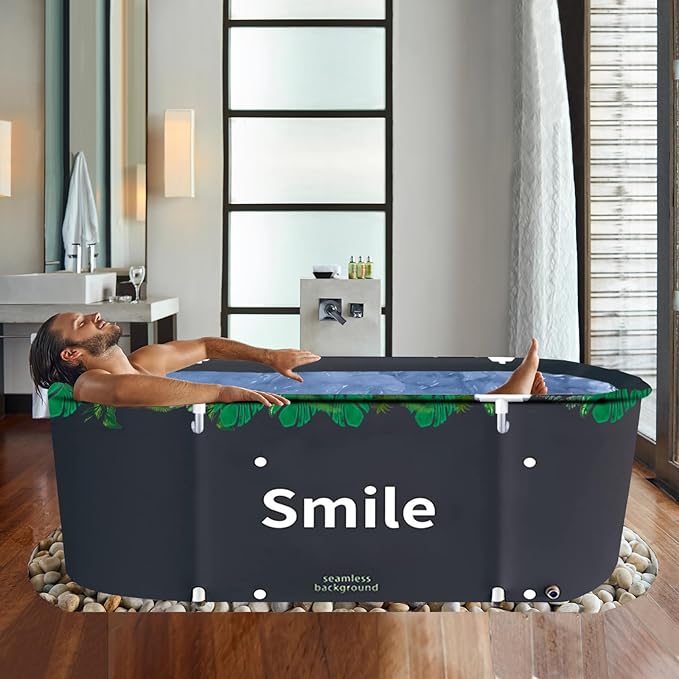 BESTHLS Portable Bathtub for Adult, Foldable Bathtub Folding Soaking Bath Tub,Eco-Friendly Bathing Tub for Shower Stall (Large, Green)-CubbioJoy