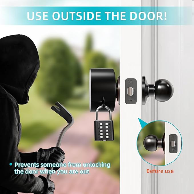 Door Knob Cover Lock with Combination Padlock, Child Proof Door Knob Covers, Door Knob Lockout Device for Dementia Elderly Safety, Renter Friendly Temporary Bedroom Door Lock (Black)-CubbioJoy