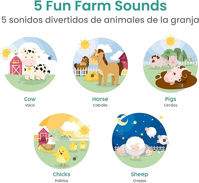 Binibi Spanish Books for Babies & Toddlers 1-3 La Granja Interactive Bilingual Sound Book with Farm Animal Sounds | Bilingual Children's Book | Spanish Learning for Kids | Libro en español para bebés-CubbioJoy