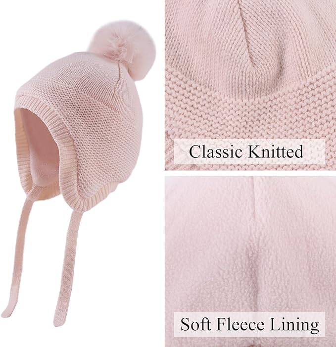 Basic Winter Baby Beanie Gloves Boys Girls Knitted Hat Pompom Kids Earflap Hats Warm Infant Toddler Beanie Mittens Set-CubbioJoy