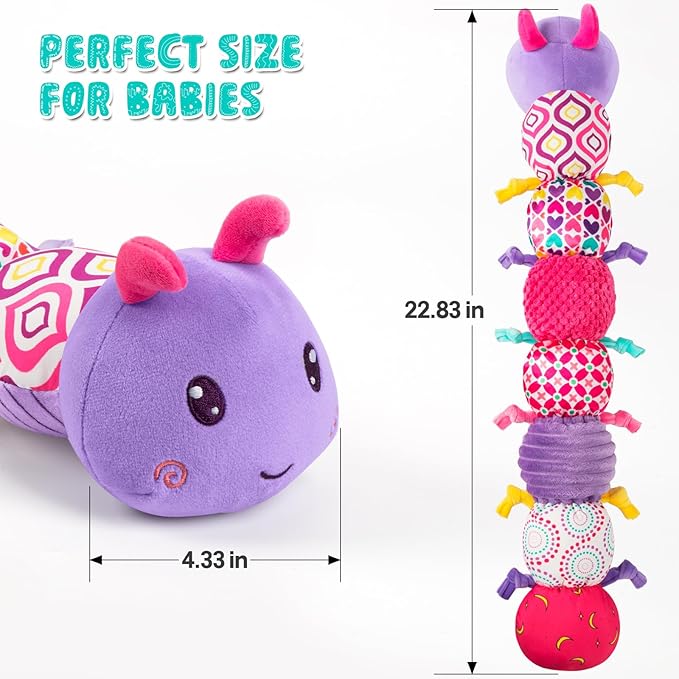 Baby Stuffed Animal Toys for 0-6 6-12 Months, Baby Musical Caterpillar Tummy Time Toys for Babies 3 6 9 12 18 Months, Newborn Infant Sensory Toys Gifts for 1 2 Year Old Boys Girls-CubbioJoy