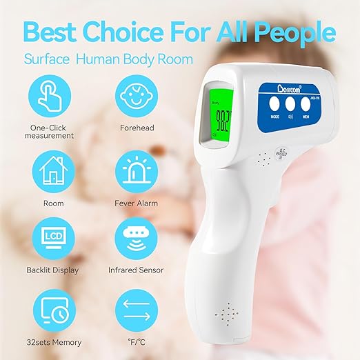 Berrcom Thermometer, 3 in 1 Contactless Infrared Fever Check Thermometer for Forehead, Ideal for Baby, Infant, Kids, and Adults, Batteries Not Included, JXB-178 (White)-CubbioJoy