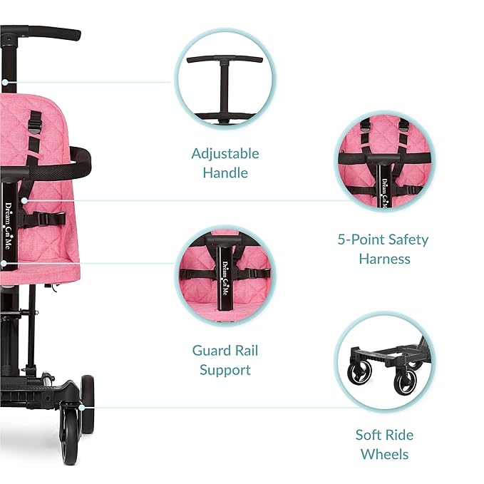 Dream On Me Lightweight and Compact Coast Rider Stroller with One Hand Easy Fold, Adjustable Handles and Soft Ride Wheels, Pink, 365-PINK-CubbioJoy