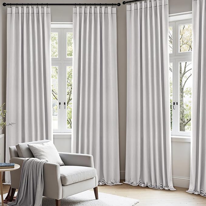 ANRODUO Back Tab Blackout Curtains for Bedroom Living Room, Rod Pocket Pinch Pleated Thermal Insulated Room Darkening Curtains 96 Inches Long 2 Panels, Greyish White, 42 x 96 Inch-CubbioJoy