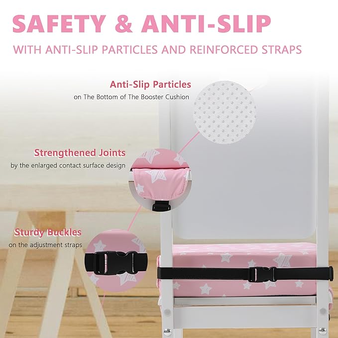 Booster Seat for Kitchen Chair with Adjustable Straps, Toddler Booster Seats for Dining Table Portable for Travel Camping Eating, Booster Cushion for Table for Baby Child Infant Kid Boy Girl-CubbioJoy