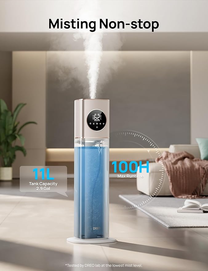 Dreo 11L Smart Humidifier Large Room 700 ft², 100H Cool Mist Air Humidifiers for Bedroom, Top-Fill Self-Cleaning Tank, 26dB, Auto Mode, Aroma Box, RGB Light, Remote & APP Control, Baby, Starlight-CubbioJoy