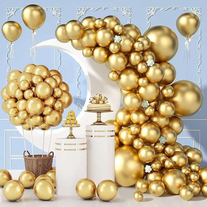 140pcs Gold Balloon Arch Kit, Gold Balloons of Different Sizes Pack of 18 12 10 5 Inch Party Balloon Kit for Birthday Party or Balloon Arch as Graduation Wedding Baby Shower Party Decorations-CubbioJoy