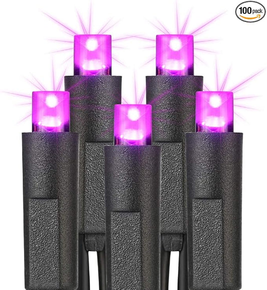 Brizled Purple Halloween Lights, 33ft 100 LED 5mm Wide Angle Halloween String Lights, 120V UL Certified Connectable Light String Purple Mini Light for Party Indoor Outdoor Tree Decoration, Black Wire-CubbioJoy