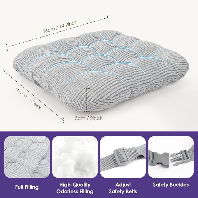 Booster Seat for Kitchen Chair with Comfy Backrest and Adjustable Safety Buckles,Non-Slip Kid Toddler Booster Seat for Dining Table,Portable PU Travel Baby Booster Increasing Cushion Chair-CubbioJoy