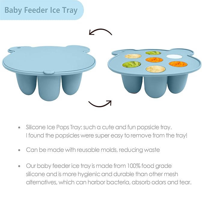 Baby Food Feeder Pacifier with Breast Milk Popsicle Teether-Silicone Forage Feeder for Babies-Breastmilk Storage Container and Freezer Tray-Teething Popsicle Molds for Soothing Relief-CubbioJoy