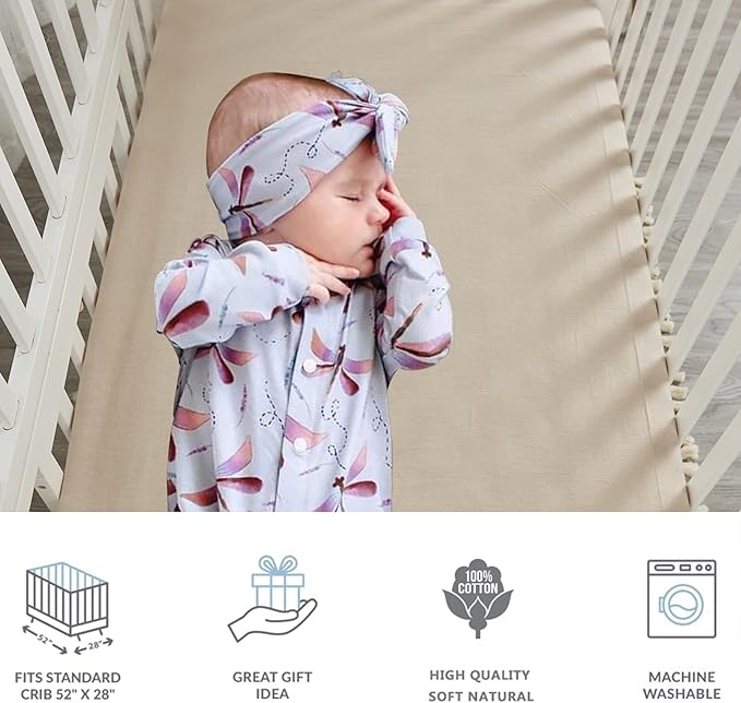 Brandream Gender Neutral Boho Bohemian Baby Girl Boy Nursery Crib Bedding Set 3 Pieces Solid Beige Farmhouse Chic Ruffle Unisex Cozy 100% Washed Cotton-CubbioJoy