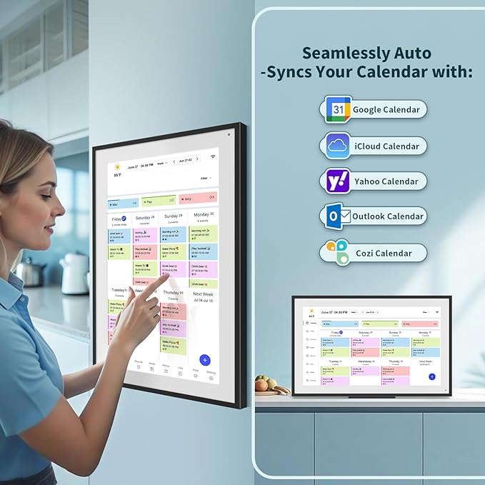 21.5 Inch Digital Calendar, WiFi Smart Electronic Calendar & Chore Chart, 1920 * 1080 IPS Touch Screen HD Display for Family Schedules, Streamline Household Organization, Wall Mount Included-CubbioJoy