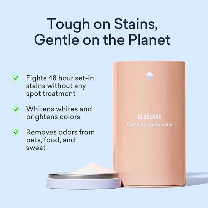 BLUELAND Oxi Laundry Booster Powder with Tin, Starter Set, Clear Skies Scent, 25 Loads, 17.6 oz, Plastic-Free, Eco Friendly, Oxy Cleaner, Stain Remover-CubbioJoy