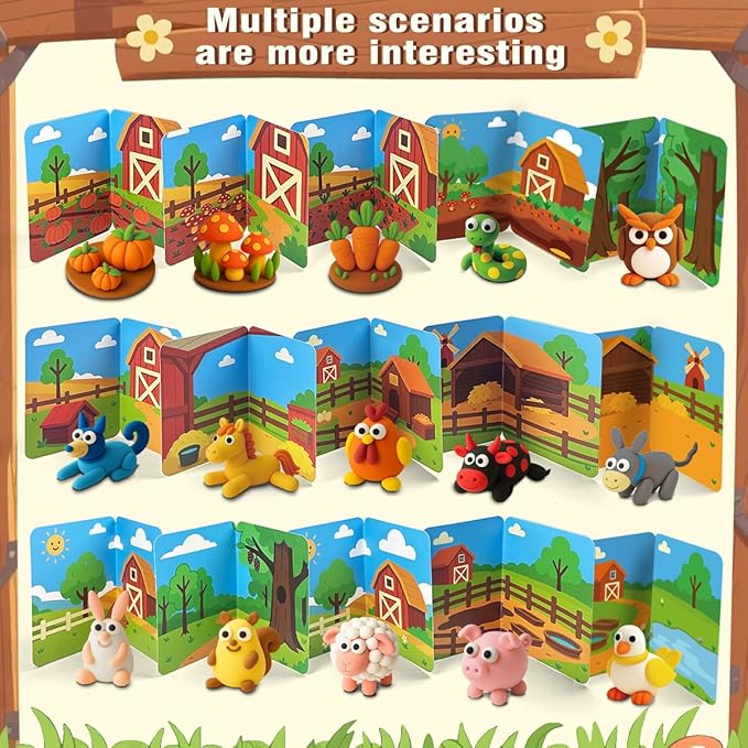 BEIREG Air Dry Clay Farm Adventure Kit for Kids - 15 DIY Farm Animals & Vegetables with Tutorials, Ultra Soft Modeling Magic Clay, Safe Non-Toxic STEM Educational Craft Gift for Boys & Girls Ages 3-12-CubbioJoy