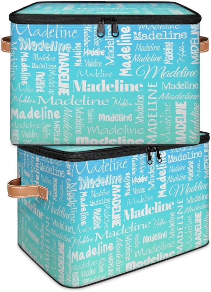 Custom Storage Basket with Name, Personalized Storage Bins with Zipper Lid, Foldable Fabric Storage Box Large capacity with Handle Blue Green Gradient-CubbioJoy