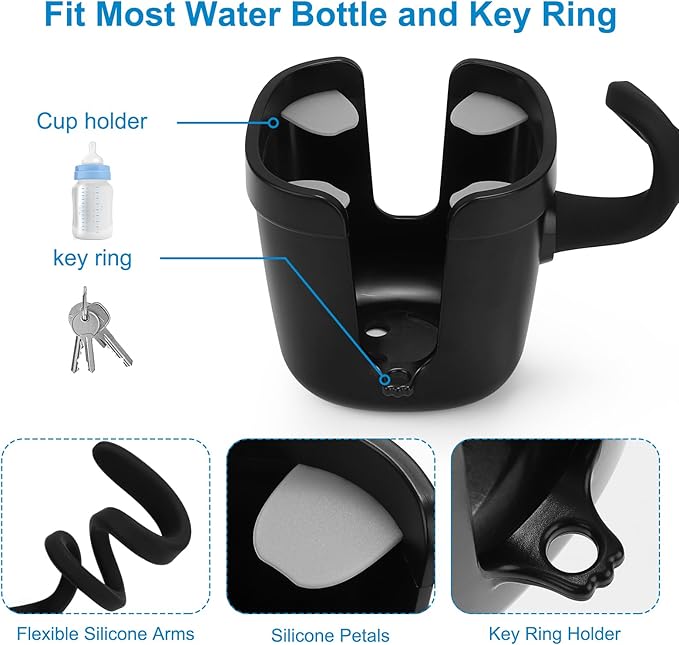 Accmor Stroller Cup Holder, Universal Cup Holder with Silicone Gooseneck Arm, Bike Cup Holder, 360° Rotatable Large Caliber Drinks Holder for Stroller, Bike, Wheelchair, Walker-CubbioJoy