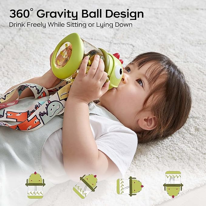 bc babycare Straw Sippy Cups for Toddler, No Spill Sippy Cups for Baby 1+ Year Old, Transition Weighted Sippy Cup with Straw and Strap, 10oz/300ml, Yellow-CubbioJoy