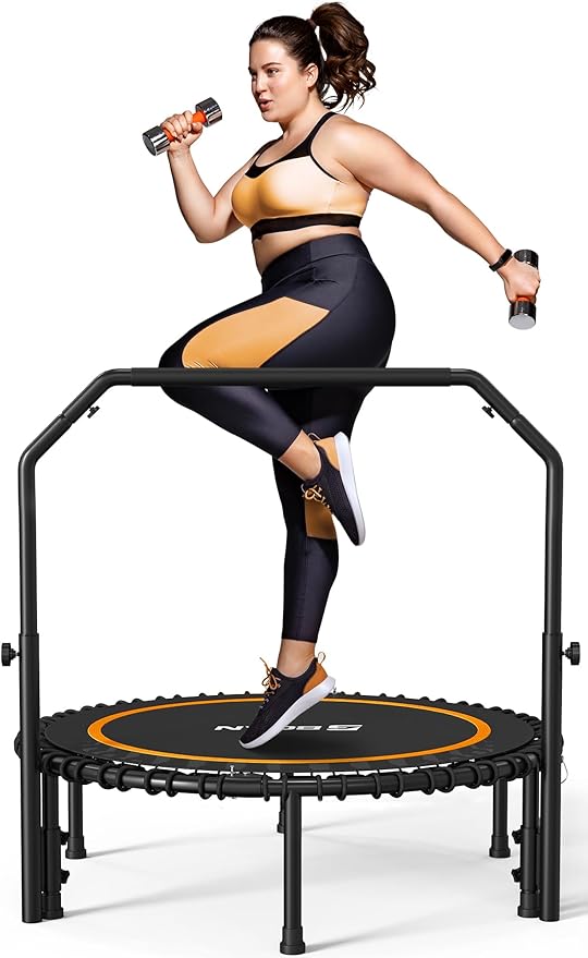 BCAN 40"/48" Mini Rebounder Trampoline for Adults with Bar, 450/550LBS Fitness Trampoline with Bungees, Adjustable Handle, Stable & Quiet, Indoor Outdoor, Whole-Body Workout & Relaxation at Home-CubbioJoy