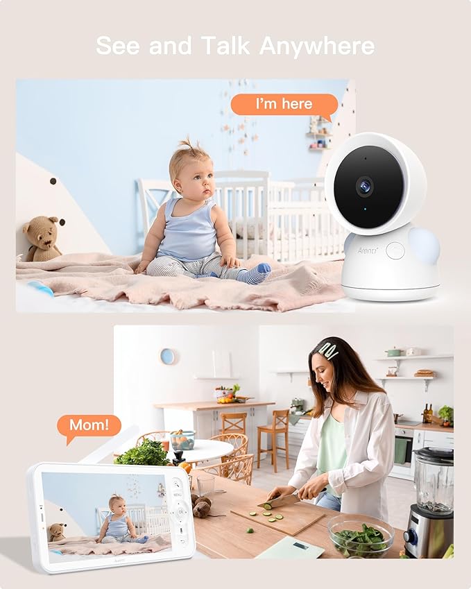 ARENTI Baby Monitor with 2 Cameras, 2K/3MP WiFi 6 Camera and Audio, 5-inch Wireless Screen, Smartphone App, Super Night Vision, Crying Detection, Auto Tracking, Temp&Humidity Sensor (D3 Set)-CubbioJoy