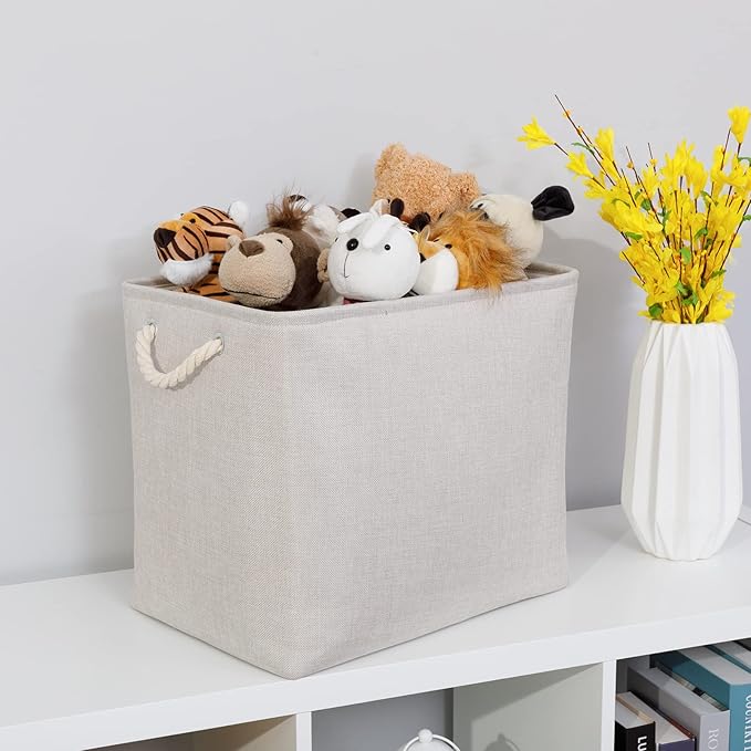 Bidtakay Fabric Beige Baskets Extra Large Organization Baskets for Clothes Set of 2 Collapsible Storage Bins for Shelves Cabinet 17x12x15 In Organizing Bins for Bedroom Blankets Pillow Towels Storage-CubbioJoy