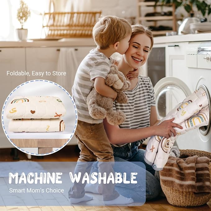 Boho Rainbow Baby Play Mat 71" X 59" Playpen Mat Thicken One-Piece Crawling Mat Non-Slip Cushioned Baby Floor Mat Letter Playmats for Babies Toddlers Infants Tummy Time Activity (71X59,Beige)-CubbioJoy