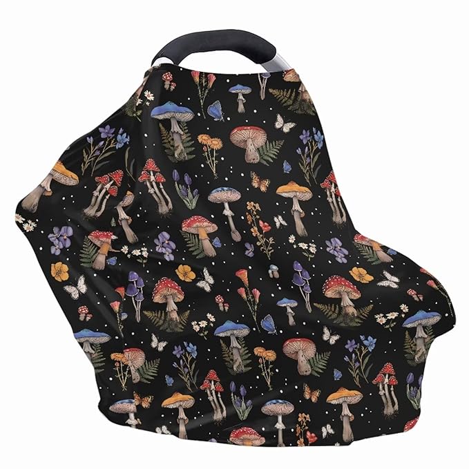 Binienty Mushrooms Car Seat Cover Canopies,Cottagecore Mushroom Nursing Cover for Mom Stretchy Infants Stroller Cover/High Chair/Breastfeeding Cover-CubbioJoy