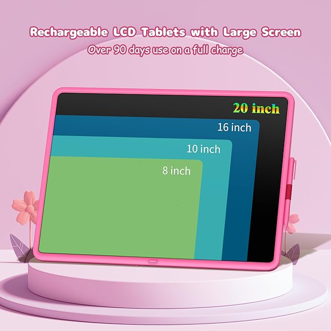 20 Inch LCD Writing Tablet for Kids, Children's Art Toys, Educational and Learning Drawing Kits, Birthday and Christmas Gifts for Boys and Girs Aged 3-12+, Pink-CubbioJoy