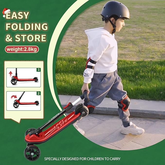 Besrey Kick Scooter for Kids Ages 3-10, 3-Wheel Folding Scooter with Adjustable Height, LED Light Wheels, Extra Wide Deck for Outdoor Activities-CubbioJoy
