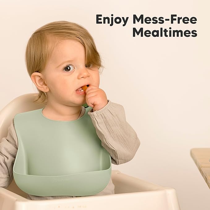 KeaBabies 2-Pack Silicone Baby Bibs for Eating - Sturdy Food-Grade Silicone Bibs for Babies Girl, Boy, Large Food Catcher, Clean & Put On Easily, Waterproof Toddler Feeding Essentials (Macaron)-CubbioJoy
