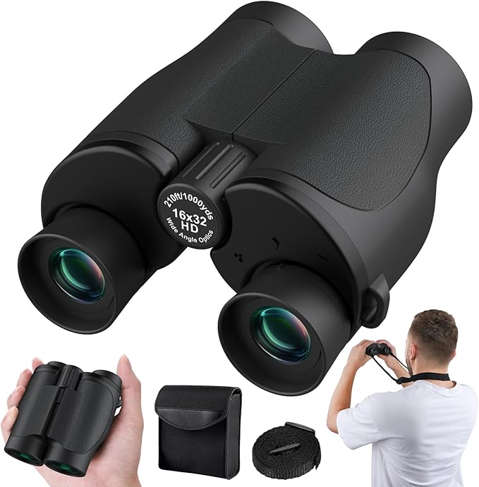 Aurosports 16x32 Compact Binoculars for Adults and Kids - High Powered Small Binoculars with Low Light Vision - Easy Focus Lightweight binos for Bird Watching Hunting Travel Hiking-CubbioJoy