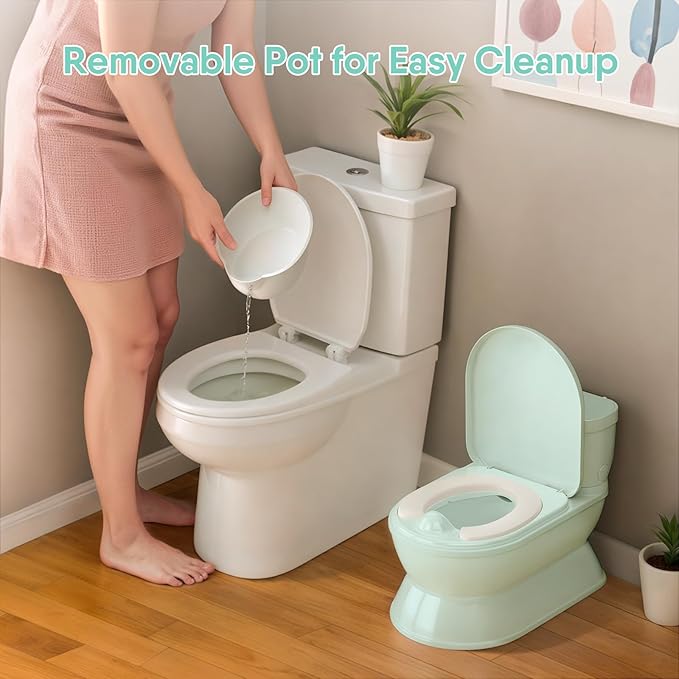2-in-1 Toddler Potty Training Toilet - Larger Potty Chair & Detachable Training Seat for Boys & Girls Ages 1-3 with Flushing Sound, Wipes Storage, Toilet Paper Holder-CubbioJoy