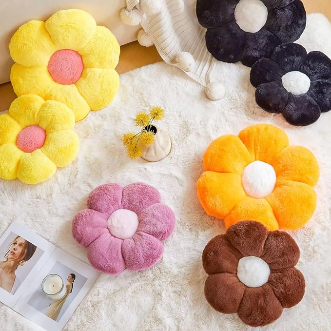 Brown Flower Pillow, 17.7" Flower Shaped Plush Decorative Throw Pillow for Bed-CubbioJoy