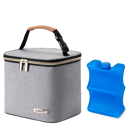 Breast Milk Cooler Bag with Ice Pack Fits 4 Large Baby Bottles Up to 5 Ounce, Baby Bottle Cooler Bag Great for Nursing Mom Daycare, Grey-CubbioJoy