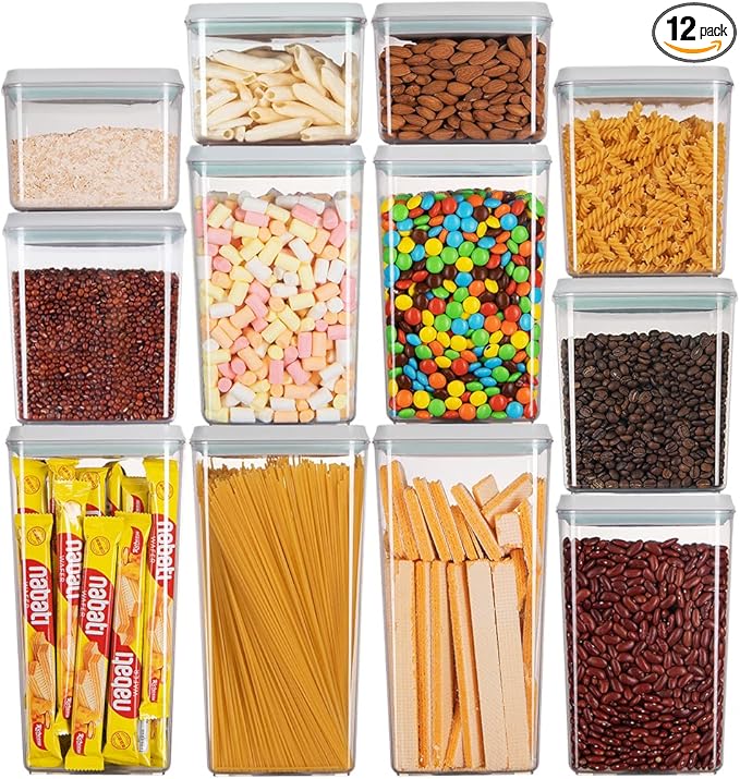 Ankou Pop Airtight Food Storage Containers with Lids for Kitchen Pantry Organizing Stackable Container for Cereal Snack Flour Sugar Coffee Spaghetti -12 Pcs(1.2, 2.0, 2.7, 3.3qt)*3-CubbioJoy