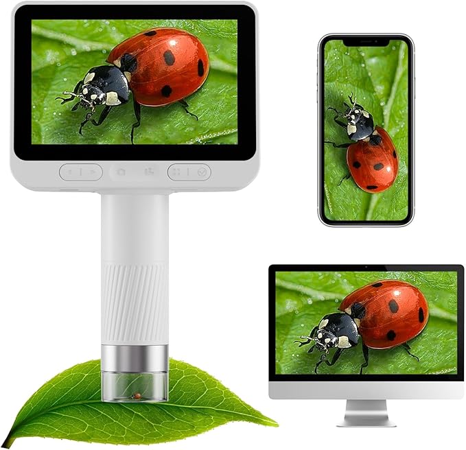 Digital Microscope with 4 Inch Screen, 1080P HD 1600X Kids Portable Handheld Microscope with 8G Card for Scientific Experiment-CubbioJoy