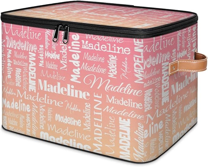 Custom Storage Basket with Name, Personalized Storage Bins with Zipper Lid, Foldable Fabric Storage Box Large capacity with Handle Pink Apricot-CubbioJoy