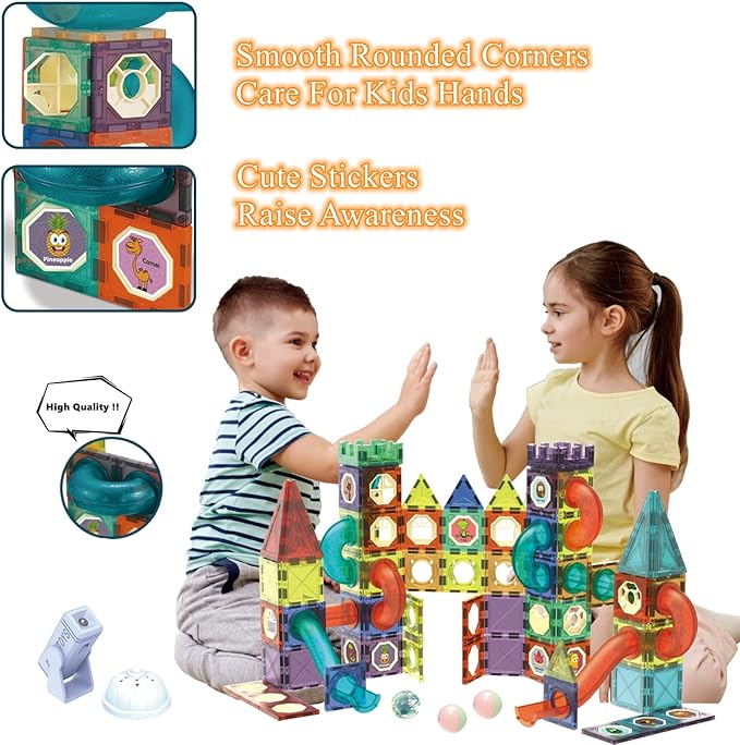 BINZKBB Light Magnetic Tiles Building Blocks for Kids,3D Clear Educational STEM Building Toys,Magnetic Marble Run Blocks Toys for Kids Ages 3 4 5 6 7 8 10+Year Old Boys Girls Creative Gift(110 PCS)-CubbioJoy