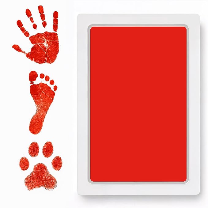 Clean Touch Ink Pad for Baby Handprints and Footprints – Inkless Infant Hand & Foot Stamp – Safe for Babies, Doesn’t Touch Skin – Perfect Family Memory or Gift – Red Print Kit by Tiny Gifts-CubbioJoy