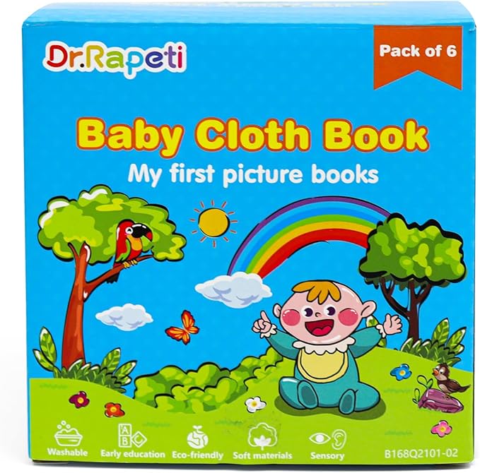 Dr.Rapeti Soft Cloth Books Baby Books Bath Books 6-Pack for Baby Infant Toddler Kids Crinkle Squeaky Washable Chewable Non-Toxic Early Educational Giftable-CubbioJoy