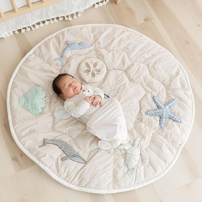 Crane Baby Activity Mat, Interactive Baby Play Mat for Boys and Girls, Sea Life, 36" x 36", Stimulating Baby Toys & Mirror, Infant Play Mat, Tummy Time Baby Floor Mat, Kids Play Mat, Tummy Time Mat-CubbioJoy