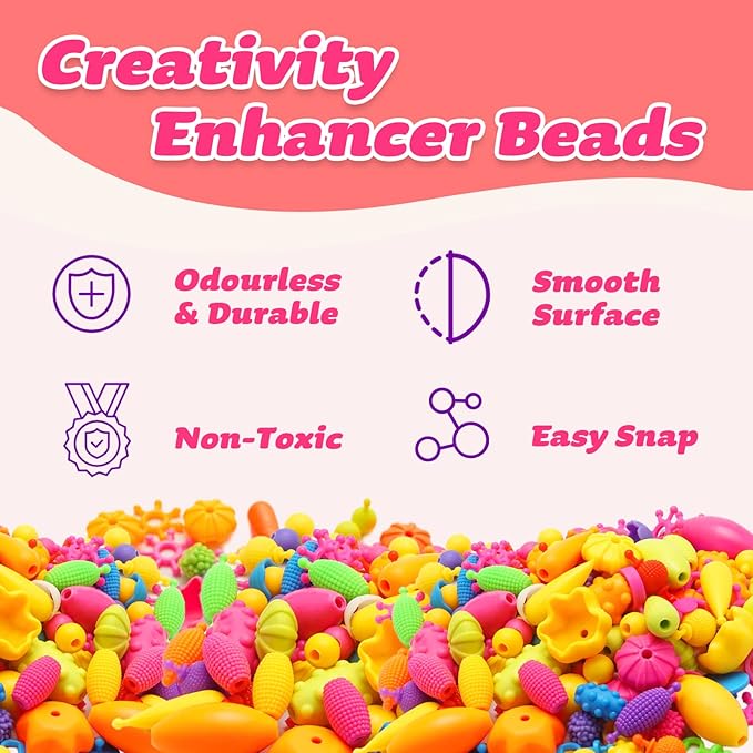 Arthopt Snap Pop Beads Jewelry Making Kit for Girls with 700+ pcs Arts and Crafts Toys for Kids 3-7 Years Old, DIY Snap Beads Bracelets Necklace Ring Toy Set Birthday Gifts for Girls 4 5 6 7 8-CubbioJoy